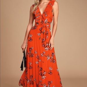 Lulus loved by you red orange floral print dress.